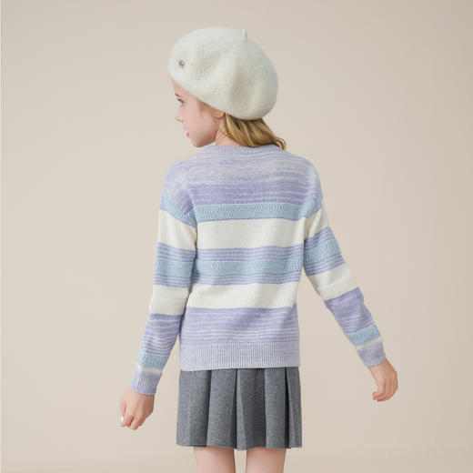 儿童100%羊绒衫2025秋冬女童圆领撞色条纹洋气针织套头毛衣打底衫 商品图4