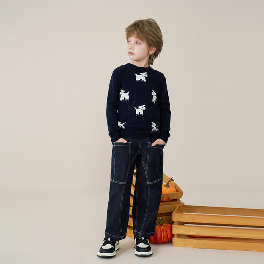 mettekids儿童100%羊绒衫2025秋冬男童卡通小狗套头童装针织毛衣 商品图4