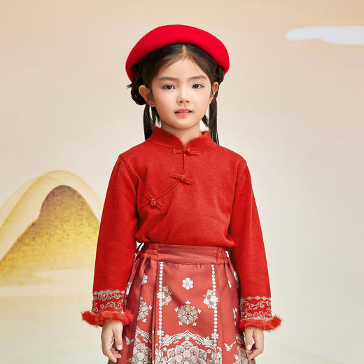 笛莎Deesha  女童2025年冬季新款新年款儿童立领套头毛衣 商品图3