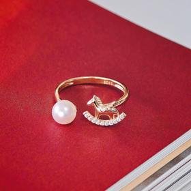 7DYAS “马上有财”海水akoya樱花粉珍珠开口戒指