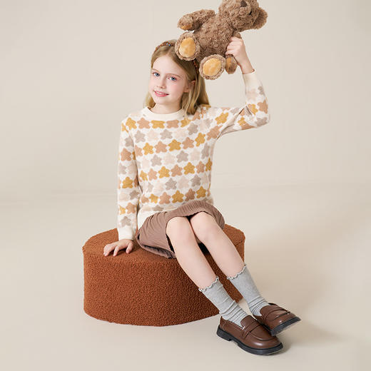 mettekids儿童100%羊绒衫2025秋冬女童芝麻点加厚男童针织衫毛衣 商品图2