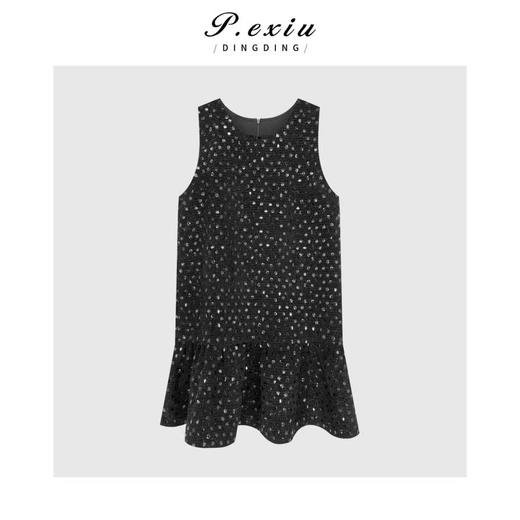 羊毛法式气质小香风亮片圆领无袖连衣裙H2588 商品图0