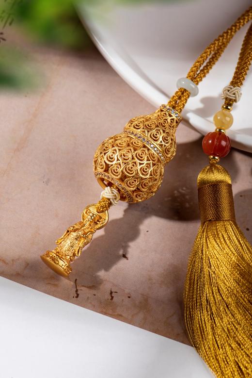 沙金镂空葫芦挂件，福禄·财神到 商品图1