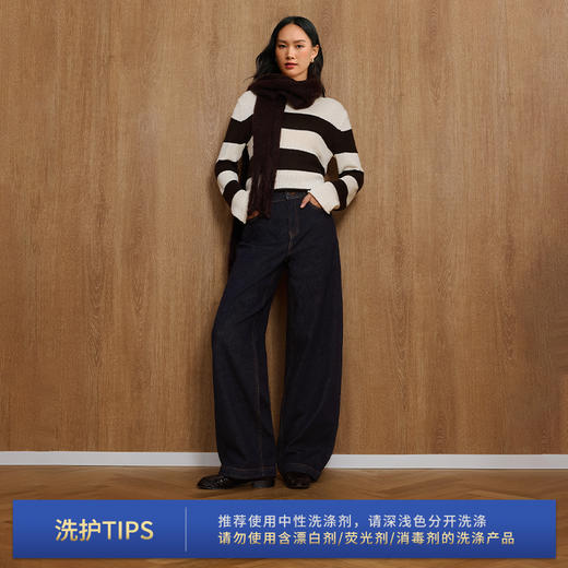 【茧型月亮裤】simplepieces秋新款SPS牛仔女深色阔腿弯刀拖地裤 商品图3