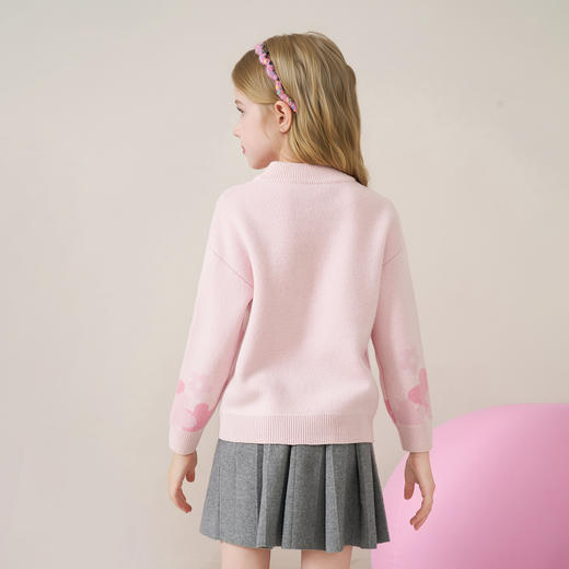 mettekids儿童100%羊绒衫2025秋冬女童粉色提花加厚针织套头毛衣 商品图4