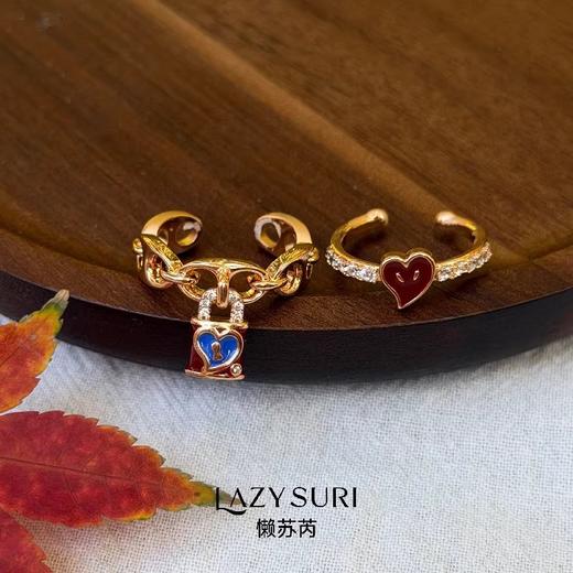 LAZYSURI锁愿成真手绘珐琅系列|耳环/戒指，锁+爱心元素，单戴叠戴都好看 商品图0
