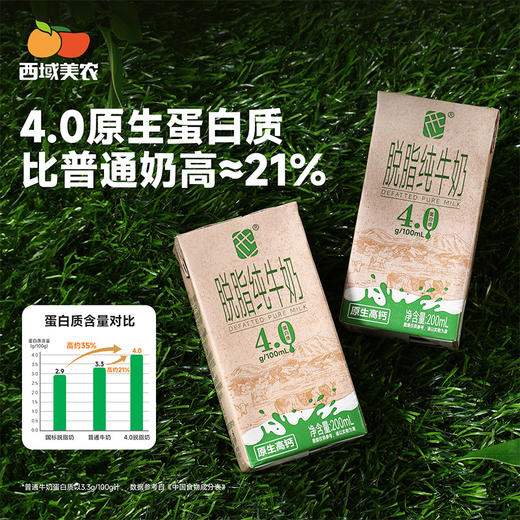西域美农 脱脂牛奶  4.0g蛋白 130mg钙 0脂的黄金组合  200ml*10盒/箱  普通快递发货 商品图2