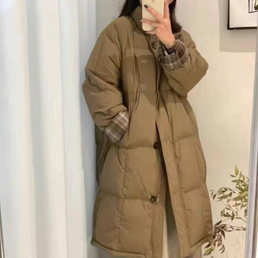 【YW】无忧购格纹50%白鸭绒立领中长款单排扣休闲加厚羽绒服女889# 商品图2
