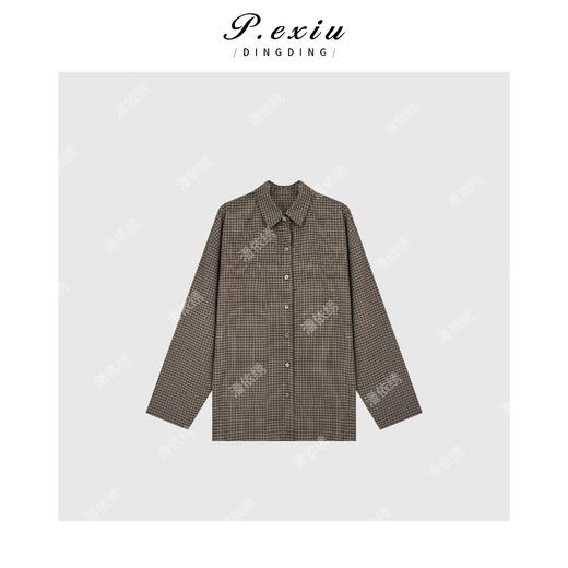 04-2潘依绣丁丁宠粉港风细格子松弛感复古时髦长袖衬衫 W-62492 商品图1