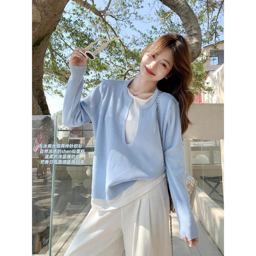 <曾小咸推荐>韩系蓝色假两件针织衫 商品图0