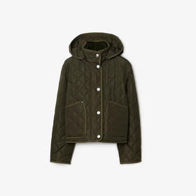 BURBERRY 巴宝莉 女士及腰短款绗缝尼龙连帽棉服 军绿色 8074906 A1205