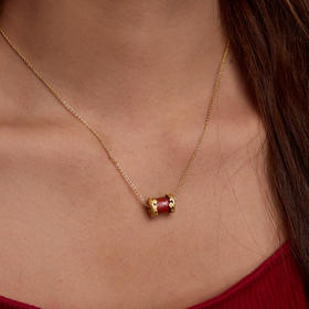 Manreya玛芮雅“路路通”红玛瑙桶珠项链、耳钉|红玛瑙，银镀金