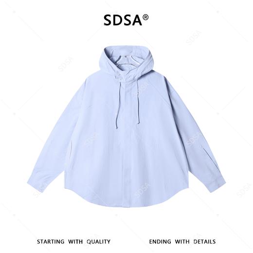 2187SDSA男士秋冬新款痞帅男装国潮纯色立领连帽长袖衬衫百搭宽松衬衣 商品图1