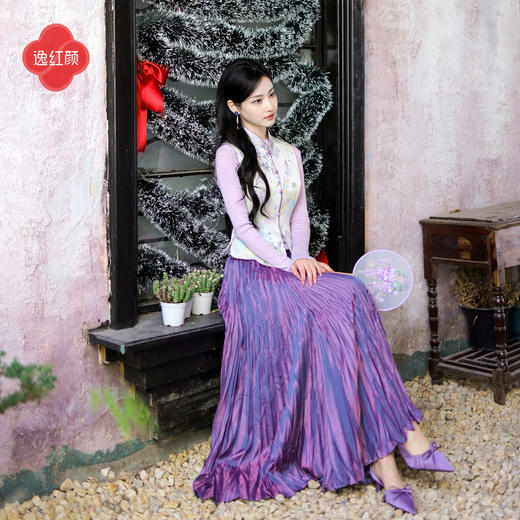 逸红颜《一遥》2026春新品软糯七彩贝母织锦清雅新中式收腰马夹女 商品图3