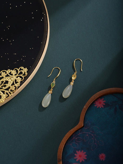 子佩集【熙和流芳】银S925耳环【EG02433】古法银镀金和田玉2601 商品图5