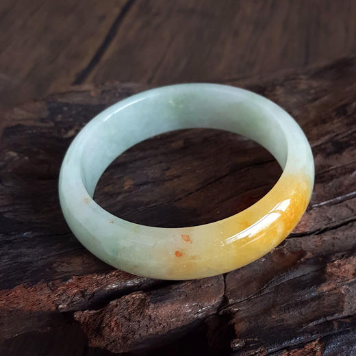 【天然正品】A货翡翠天然精品正桩细腻58.5号洒金飘黄（无烤色）糯种翡翠手镯 58.5号（皆取最大值）060126NJM05 商品图4