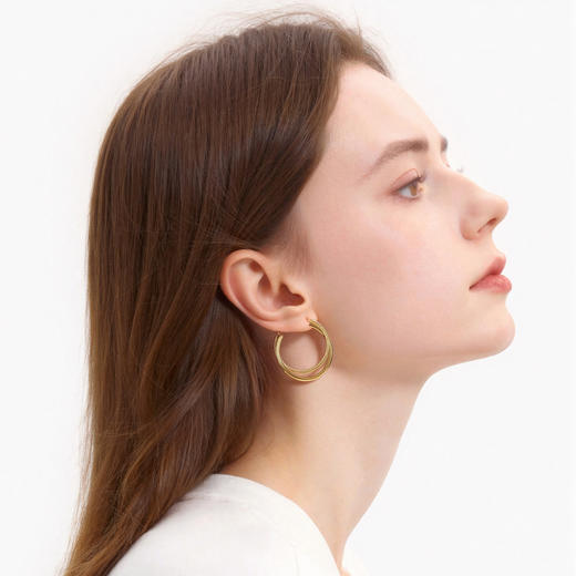 三彩2026新款镀金肌理双圈耳环S925银针复古约会通勤轻熟简约小众 商品图1
