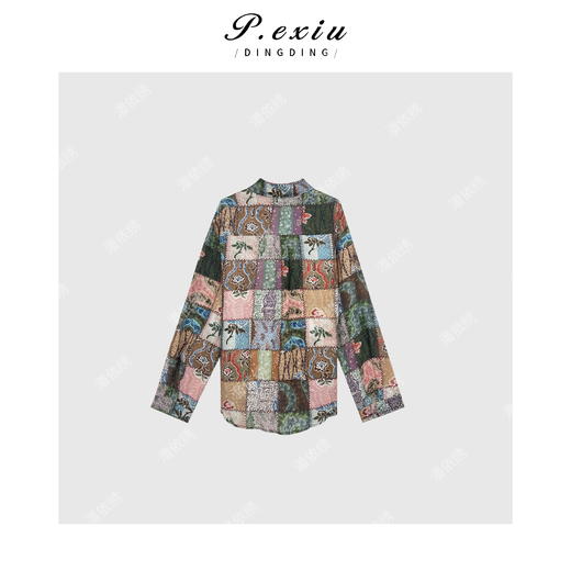 100%苎麻油画拼图高级感长袖衬衫 W-62423 商品图2