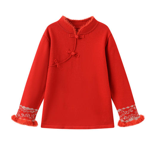 笛莎Deesha  女童2025年冬季新款新年款儿童立领套头毛衣 商品图4