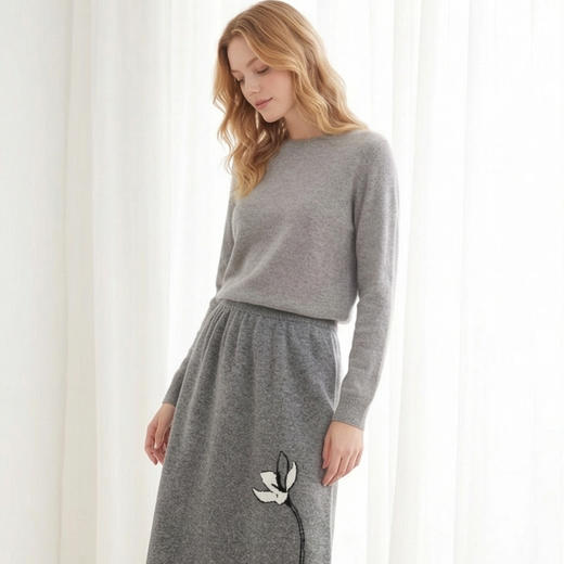 KINGDEER/KD百搭中长款A字裙常规秋冬半身裙厚款休闲L805630温婉奶油款鹿王 商品图7