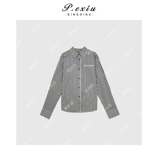 04-2潘依绣丁丁宠粉竖条纹复古港风时髦通勤长袖衬衫 WH00230 商品图1