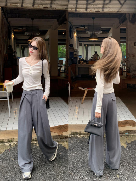 <曾小咸推荐>现货秒杀 ！微信超特价！褶皱蕾丝边阔腿西装裤 日常199.99 立减110 秒杀89.99！！ 商品图10