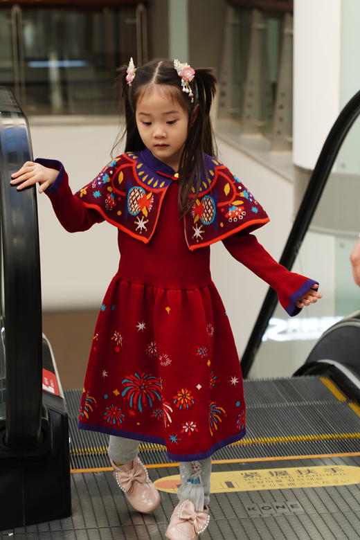 春节不打烊-新春拜年服-童装女童旗袍裙冬季新款儿童新中式云肩针织喜乐盛世旗袍裙NY677040年衣
 商品图3