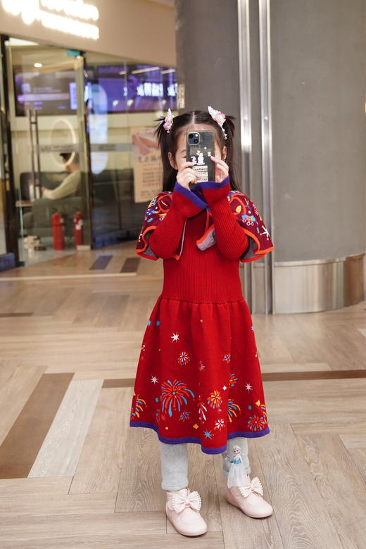 春节不打烊-新春拜年服-童装女童旗袍裙冬季新款儿童新中式云肩针织喜乐盛世旗袍裙NY677040年衣
 商品图6