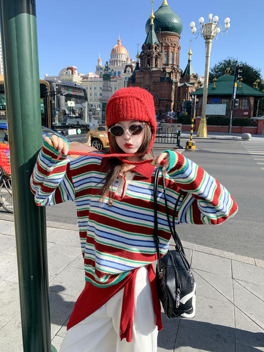 <曾小咸推荐>现货秒杀 ！微信超特价！韩系条纹polo领针织衫 日常189.99 立减100 秒杀89.99！！ 商品图10