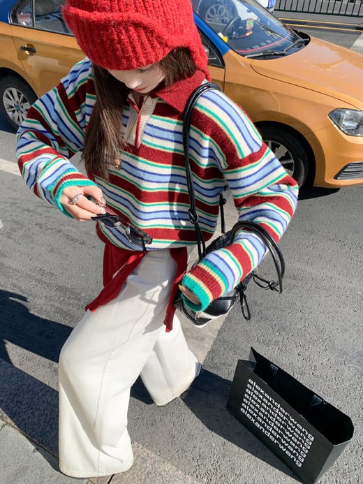 <曾小咸推荐>现货秒杀 ！微信超特价！韩系条纹polo领针织衫 日常189.99 立减100 秒杀89.99！！ 商品图7