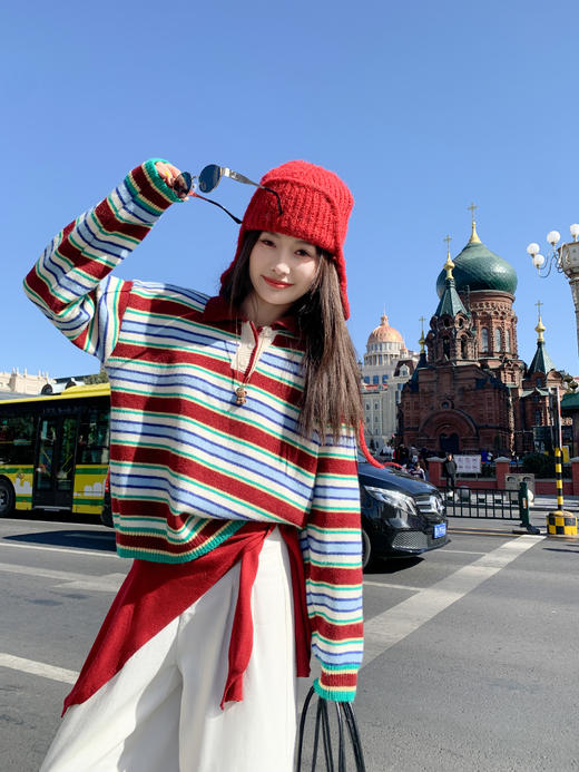 <曾小咸推荐>现货秒杀 ！微信超特价！韩系条纹polo领针织衫 日常189.99 立减100 秒杀89.99！！ 商品图6