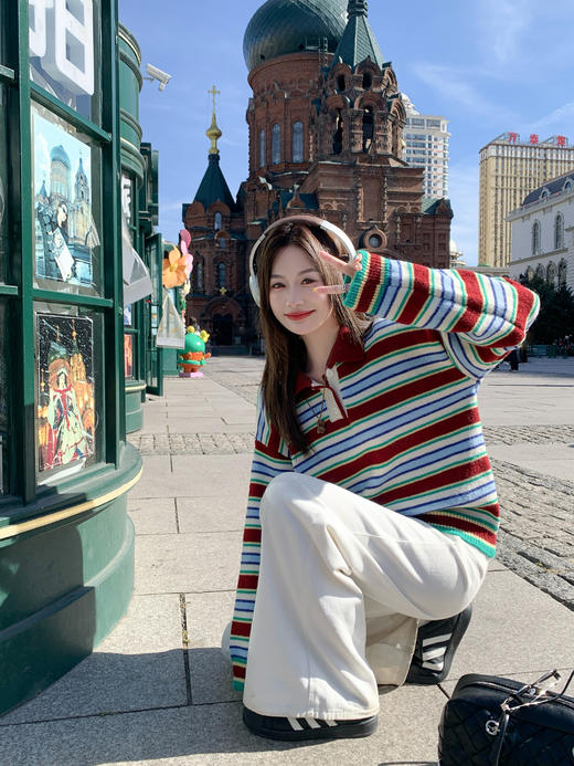 <曾小咸推荐>现货秒杀 ！微信超特价！韩系条纹polo领针织衫 日常189.99 立减100 秒杀89.99！！ 商品图14