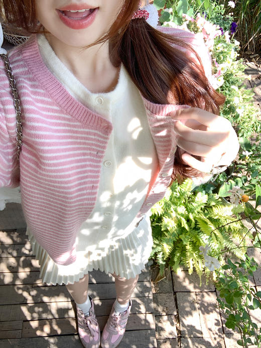 <曾小咸推荐>现货秒杀 ！微信超特价！韩系条纹假两件针织开衫 日常199.99 立减100 秒杀99.99！！ 商品图5