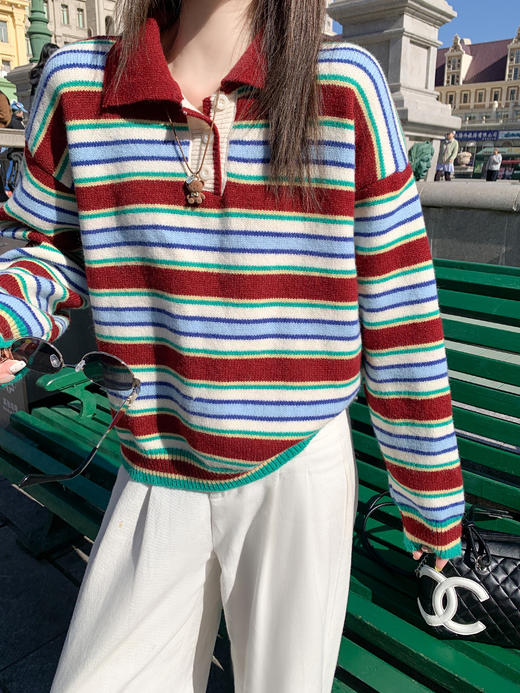 <曾小咸推荐>现货秒杀 ！微信超特价！韩系条纹polo领针织衫 日常189.99 立减100 秒杀89.99！！ 商品图9