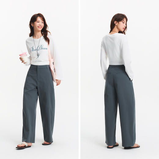 森马休闲裤女夏季灰色分割宽松弧形阔腿裤质感慵懒风百搭潮流长裤 商品图4