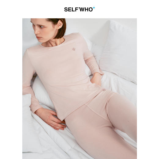 SELFWHO绵羊毛混纺撞色刺绣弹力打底裤女2025冬新款收腰提臀秋裤 商品图2