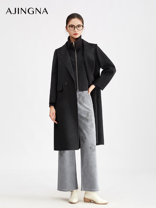 【商场同款】阿菁娜冬季新款极简主义基础款双面绒大衣H型双排扣直筒廓形A30D511110 商品图4