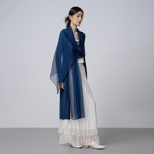 【林栖设计小店】【植物染色】轻逸自在|手工植物蓝拼桑蚕丝飞片2026春新款毛织外套1961212B 商品图6