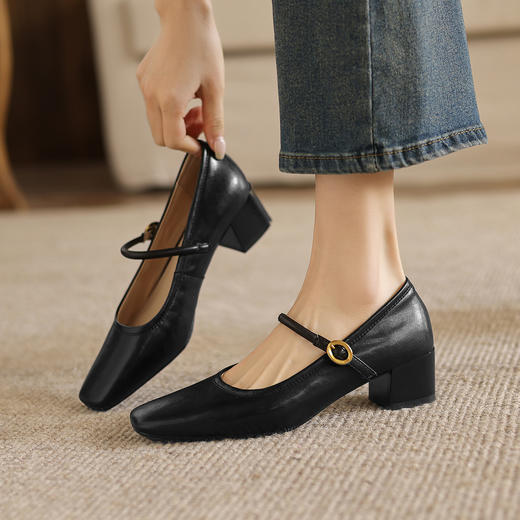 阿么手工女鞋2026春季简约浅口单鞋女新款正品粗跟玛丽珍鞋4.2CM 商品图2