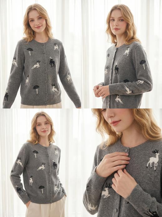 KINGDEER/KD羊绒绣花时尚薄款毛针织衫秋冬季上衣 约243g L805818全部红色款100%山羊绒鹿王 商品图3