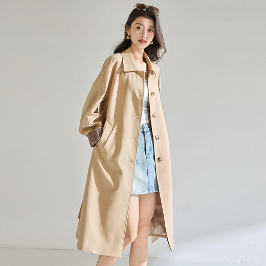 「高货sh」全新升级【铂金会员413/天猫559/差价146】(01024)洛诗琳经典翻领外套2026春季气质优雅格纹袖口拼接风衣 商品图1