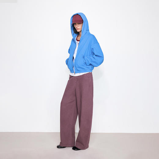 NUTH紫红色复古做旧宽松弯刀工装裤女 商品图3