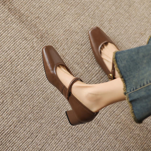 阿么手工女鞋2026春季简约浅口单鞋女新款正品粗跟玛丽珍鞋4.2CM 商品图4