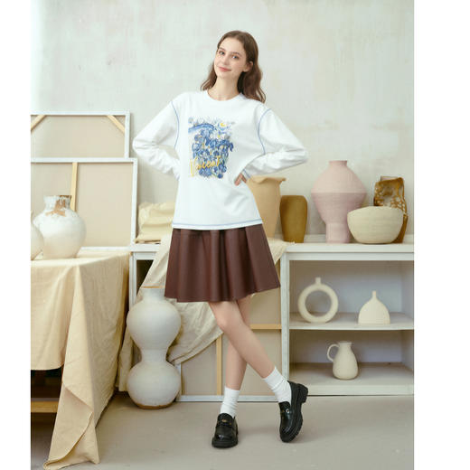 两三事梵高文艺 日光扉页 2026春季新款向日葵印花长袖t恤女宽松 商品图2