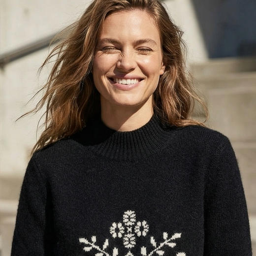 KINGDEER/KD秋冬新款百搭时尚提花设计女式圆领羊绒衫L805544鹿王 红色 商品图5