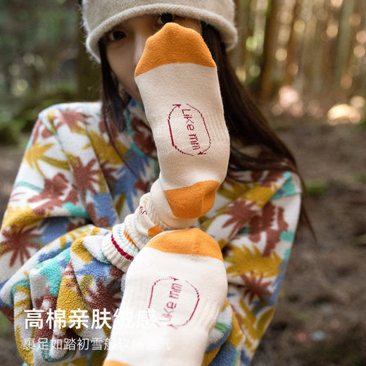 靴下物袜子女中筒袜纯棉撞色小腿袜复古简约毛圈底运动长筒袜子 商品图1