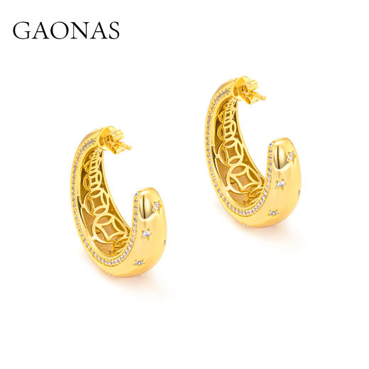 GAONAS  时尚气场亮面金色耳环11672EGO 商品图2