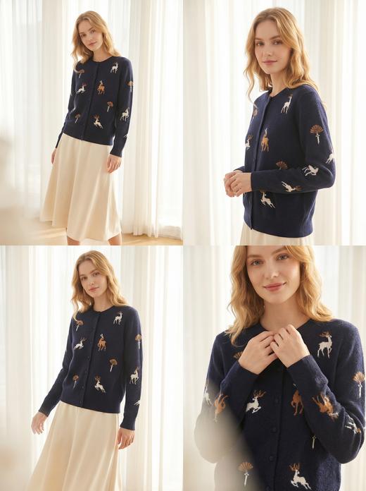 KINGDEER/KD羊绒绣花时尚薄款毛针织衫秋冬季上衣 约243g L805818全部红色款100%山羊绒鹿王 商品图2