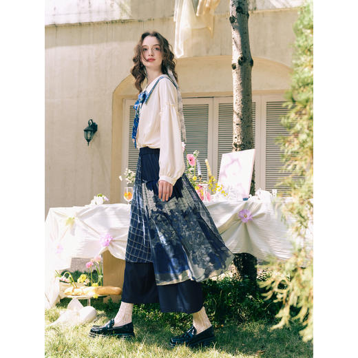 两三事梵高文艺时光画布2026春新款复古印花布拼接阔腿裤女休闲裤 商品图1