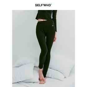 SELFWHO绵羊毛混纺撞色刺绣弹力黑色打底裤女2025冬新款提臀秋裤